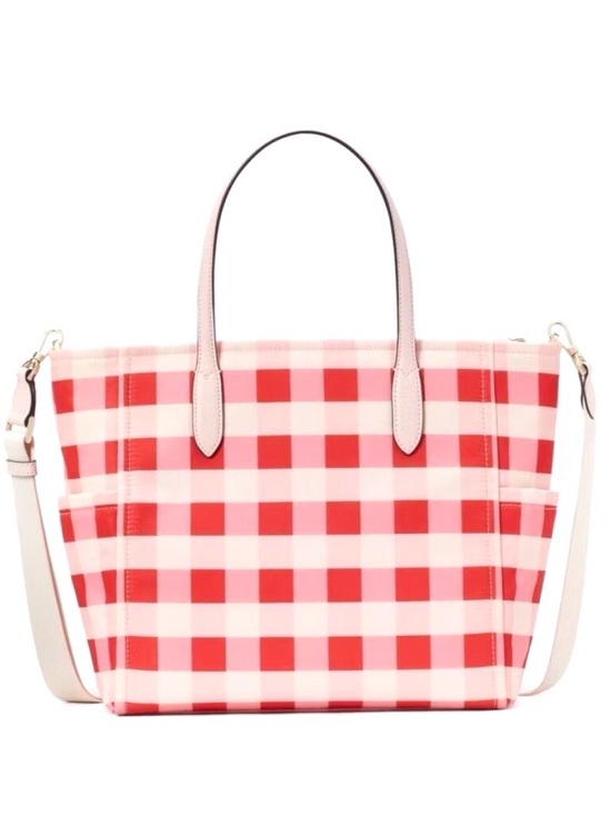 Kate Spade Chelsea Gingham pink multi Tote with Detachable Strap Bag - Picture 3 of 9